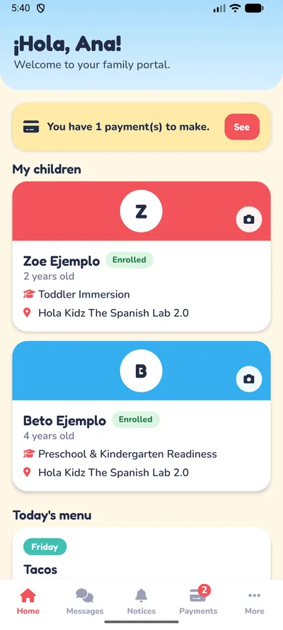Hola Kidz app home screen